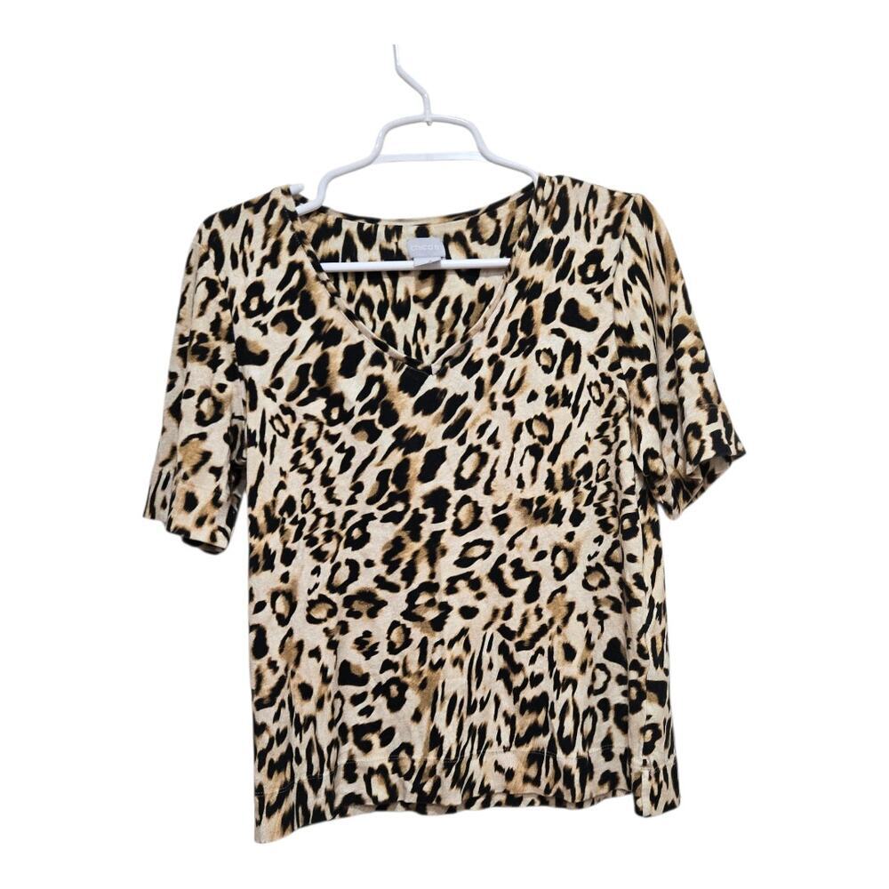 Chicos top womens size medium black brown animal print everyday pima cotton tee